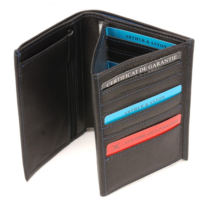 Portefeuille cuir Arthur & Aston 1589 424 D Noir Bleu - Maroquinerie Quey Charlieu Portefeuille cuir Arthur & Aston 1589 424 D Noir Bleu - Maroquinerie Quey Charlieu