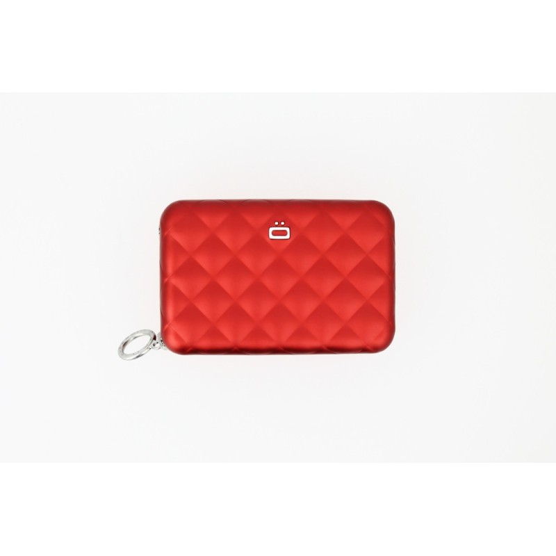 Le porte cartes ÖGON DESIGNS Quilted Zipper rouge en aluminium.