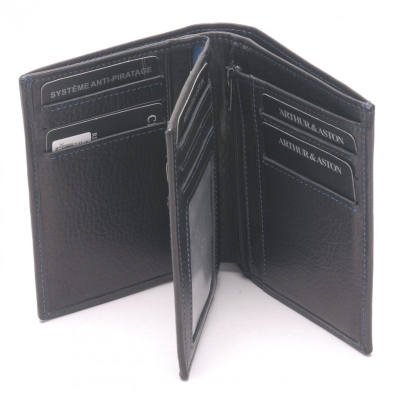 Portefeuille cuir Arthur & Aston 1589 127 D Noir couture Bleue - Maroquinerie Quey Charlieu Portefeuille cuir Arthur & Aston 1589 127 D Noir couture Bleue - Maroquinerie Quey Charlieu