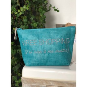 Pochette Lin - Virée Shopping - Turquoise Ca ne me kit plus - Maroquinerie Quey Charlieu