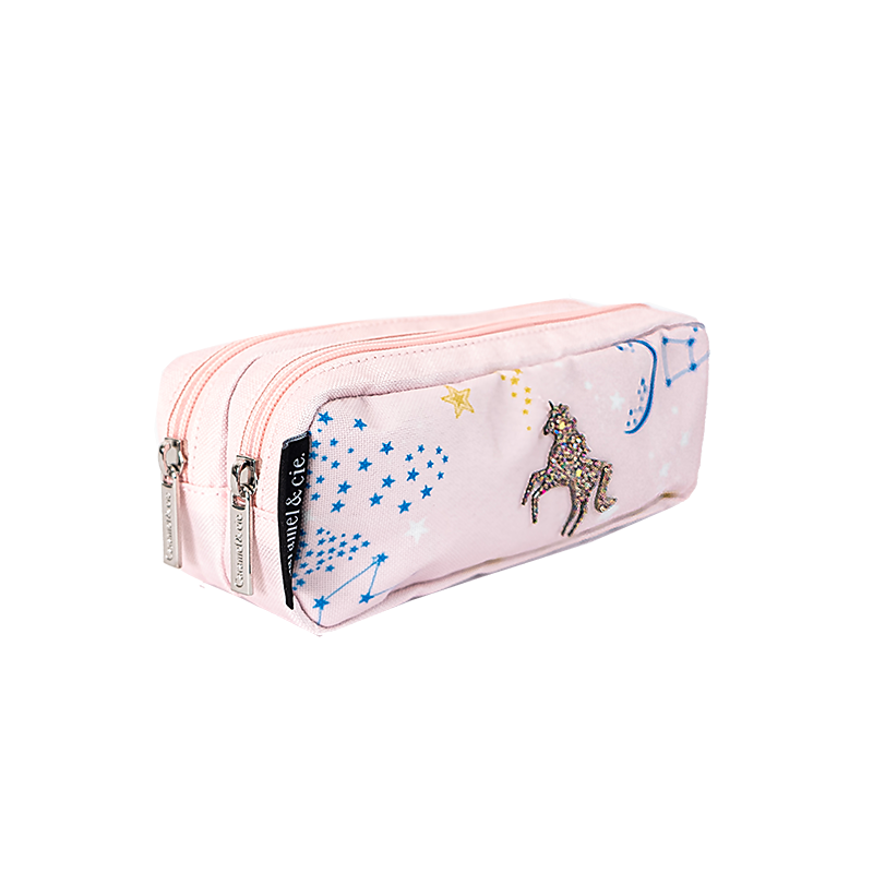 Trousse double Caramel & Cie TRD07 Constellation Rose-Maroquinerie Quey Charlieu